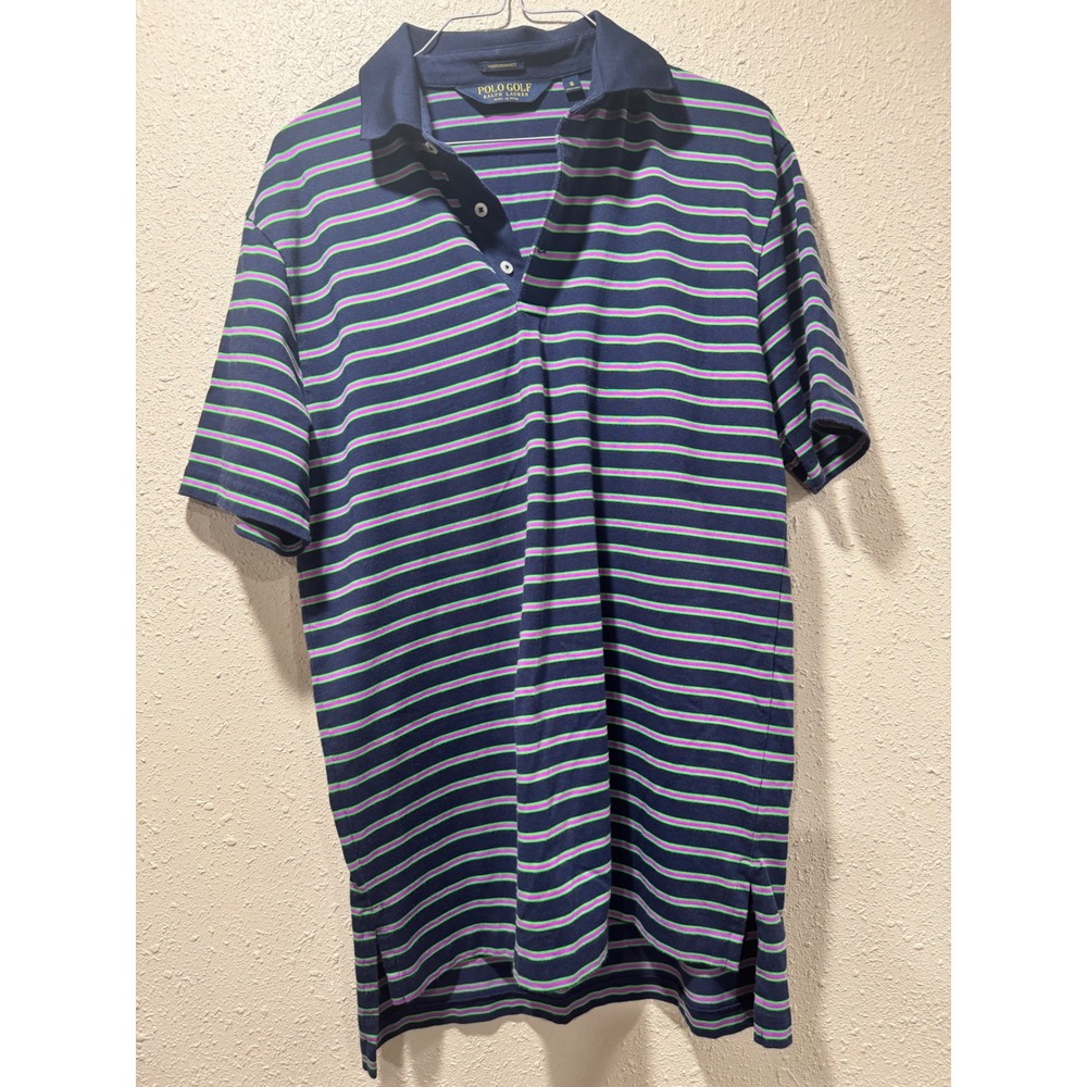 Polo Golf Ralph Lauren Performance Shirt Mens Small Navy Pink Green Striped Polo